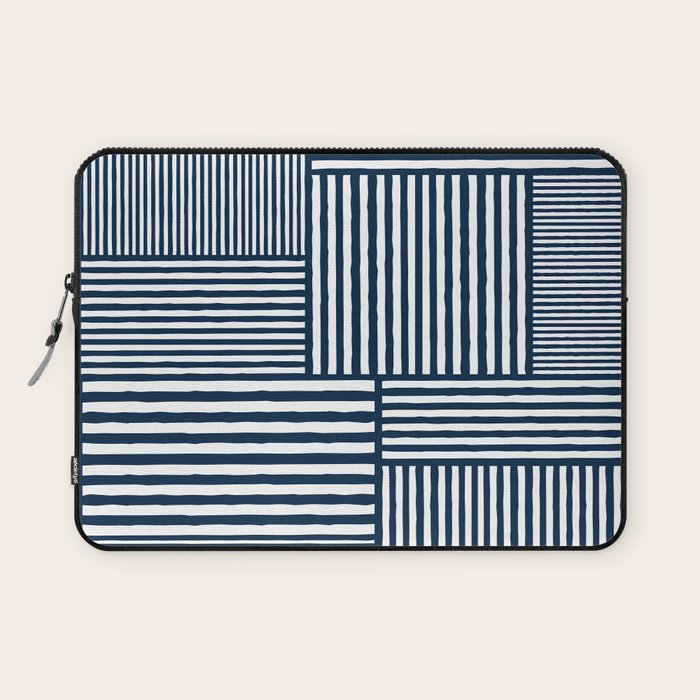 White Lines Navy Minimalist Stylish Design Laptop Sleeve Gallery Image 1