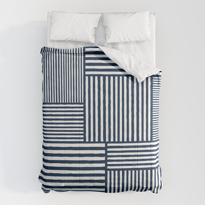 White Lines Navy Minimalist Stylish Design Comforter Gallery Image 1