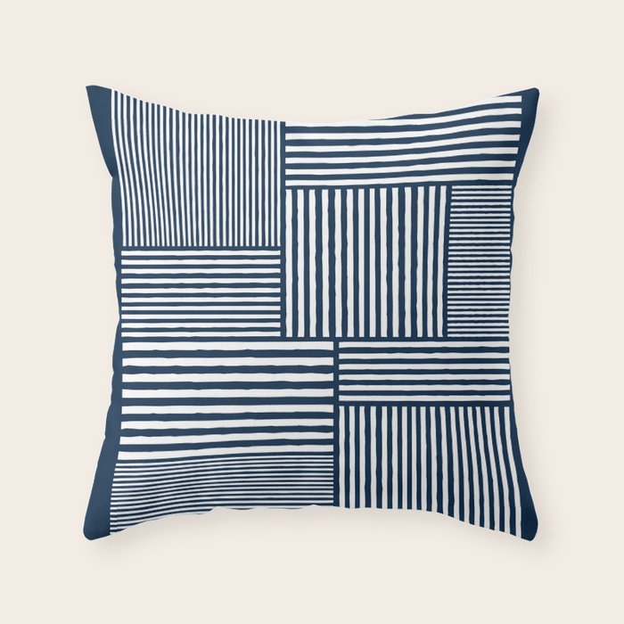 White Lines Navy Minimalist Stylish Design Throw Pillow Gallery Image 1