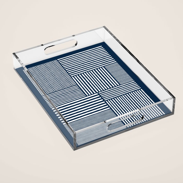 White Lines Navy Minimalist Stylish Design Acrylic Tray Gallery Image 1