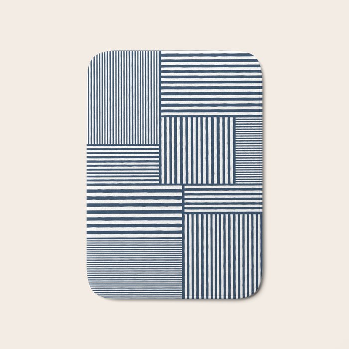 White Lines Navy Minimalist Stylish Design Bath Mat Gallery Image 1