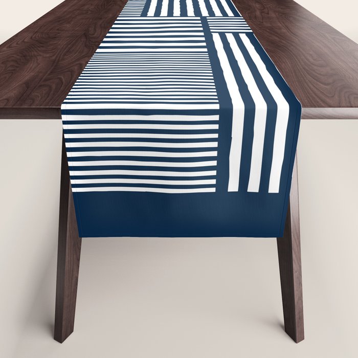 White Lines Navy Minimalist Stylish Design Table Runner Gallery Image 1