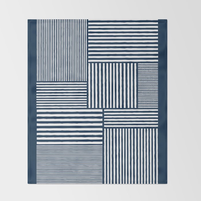 White Lines Navy Minimalist Stylish Design Throw Blanket Gallery Image 2