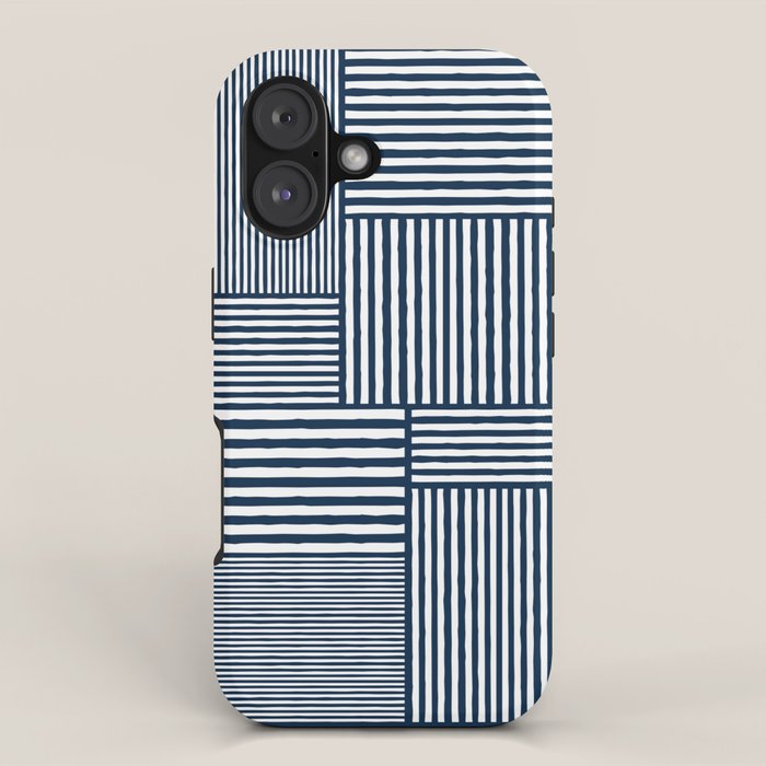 White Lines Navy Minimalist Stylish Design iPhone Case Gallery Image 1