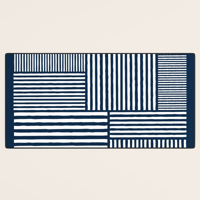 White Lines Navy Minimalist Stylish Design Desk Mat Gallery Image 3
