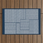 White Lines Navy Minimalist Stylish Design Outdoor Rug Gallery Image 1
