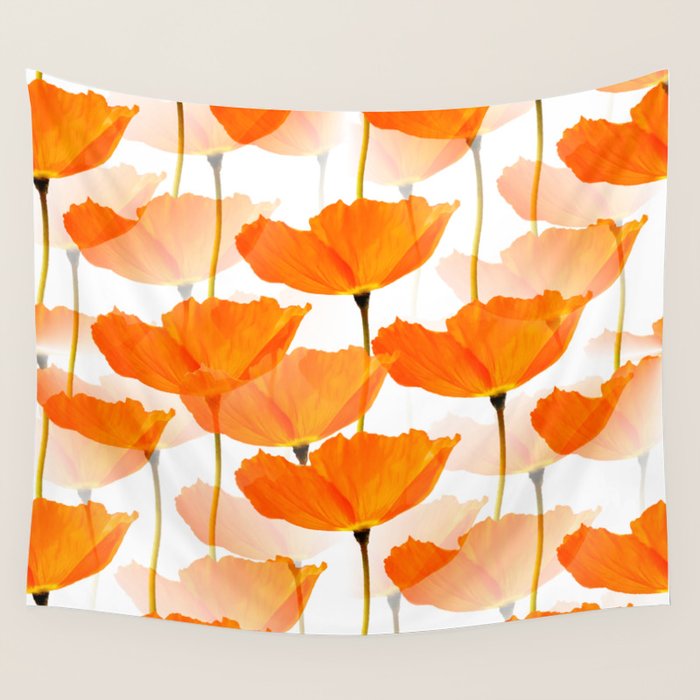Orange Poppies On A White Background #decor #society6 #buyart Wall Tapestry Gallery Image 1