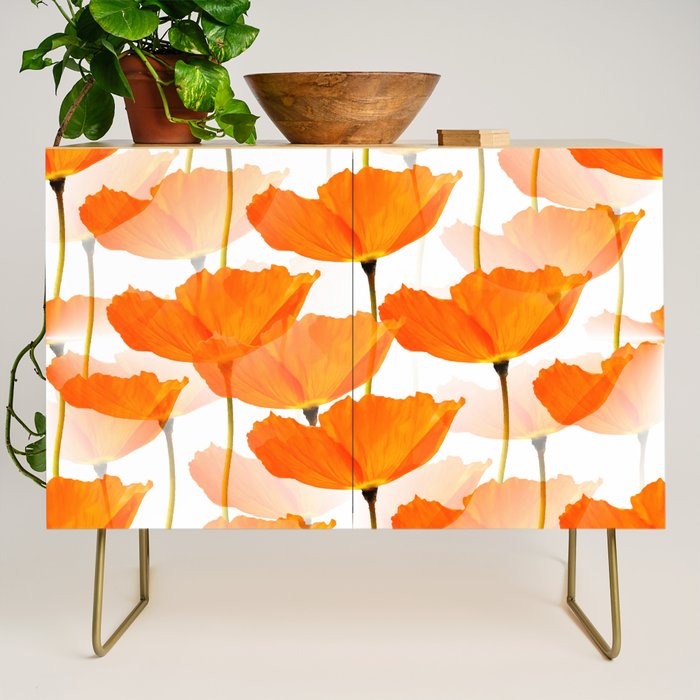 Orange Poppies On A White Background #decor #society6 #buyart Credenza Gallery Image 1