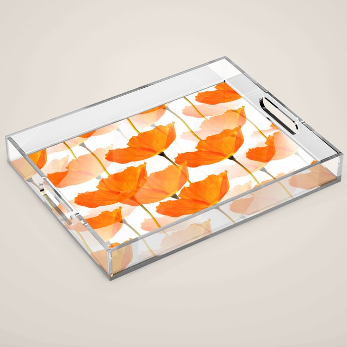 Orange Poppies On A White Background #decor #society6 #buyart Acrylic Tray Gallery Image 1