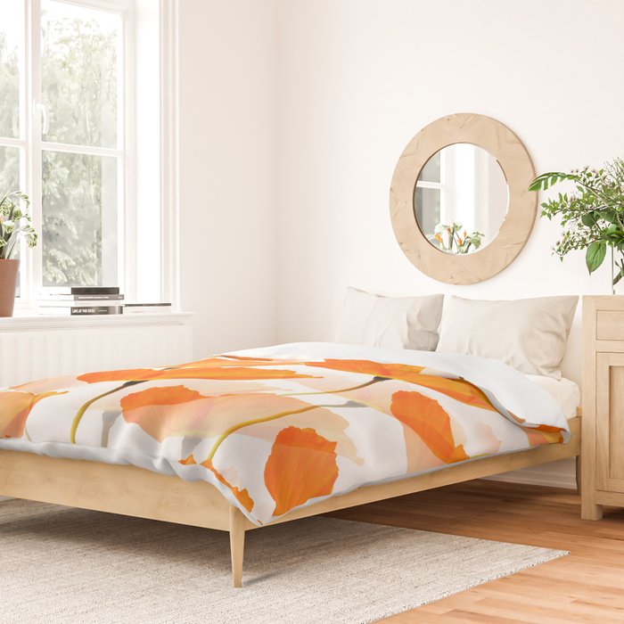 Orange Poppies On A White Background #decor #society6 #buyart Duvet Cover Gallery Image 2