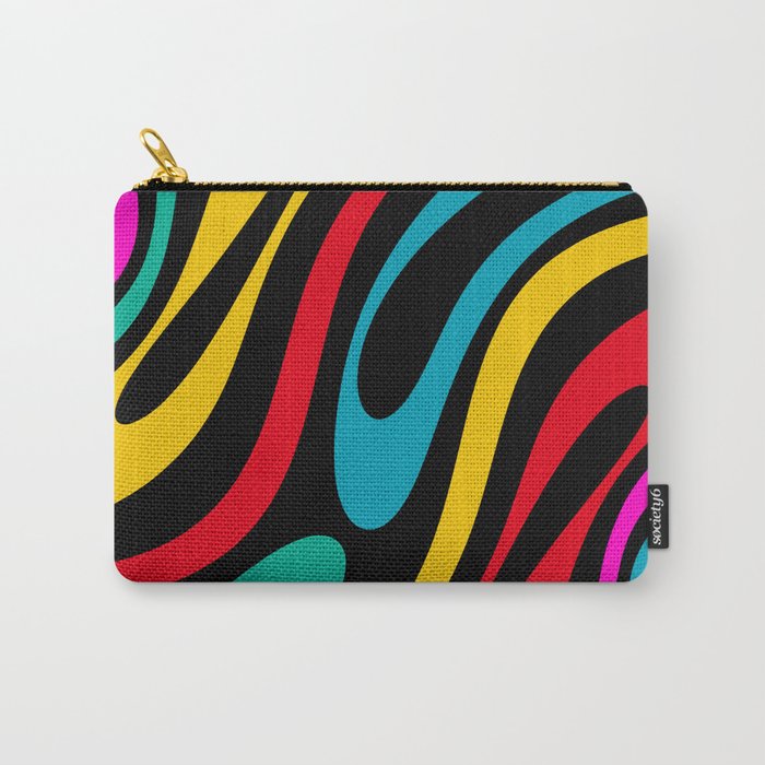 Wavy Loops Retro 80s Colorful Abstract Pattern on Black Carry All Pouch Gallery Image 1