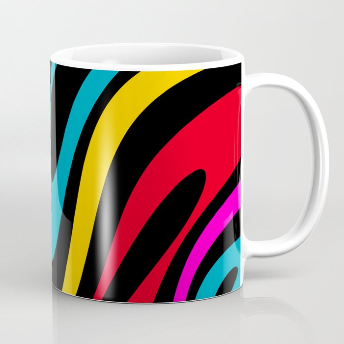 Wavy Loops Retro 80s Colorful Abstract Pattern on Black Coffee Mug Gallery Image 1