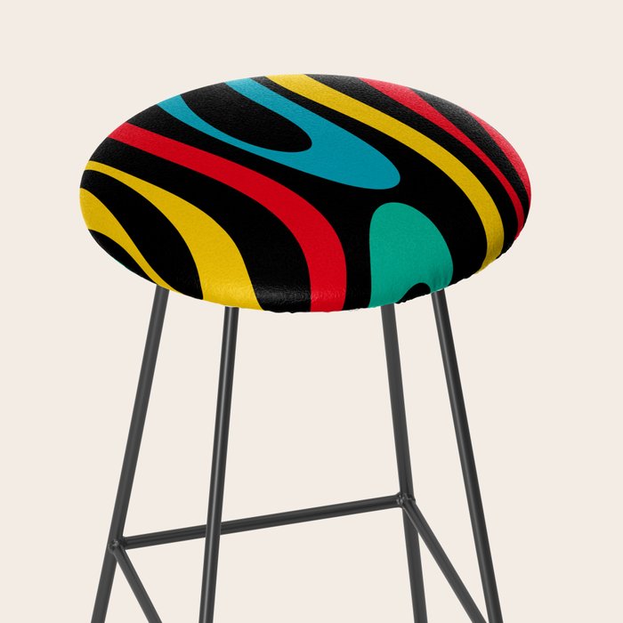 Wavy Loops Retro 80s Colorful Abstract Pattern on Black Stool Gallery Image 2