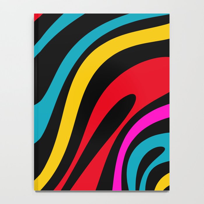 Wavy Loops Retro 80s Colorful Abstract Pattern on Black Notebook Gallery Image 4