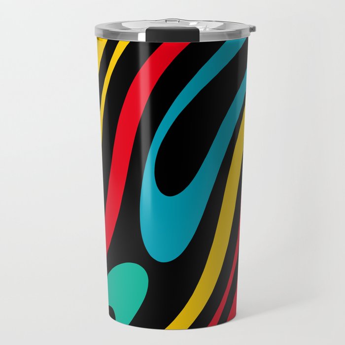 Wavy Loops Retro 80s Colorful Abstract Pattern on Black Travel Mug Gallery Image 1