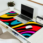 Wavy Loops Retro 80s Colorful Abstract Pattern on Black Desk Mat Gallery Image 2