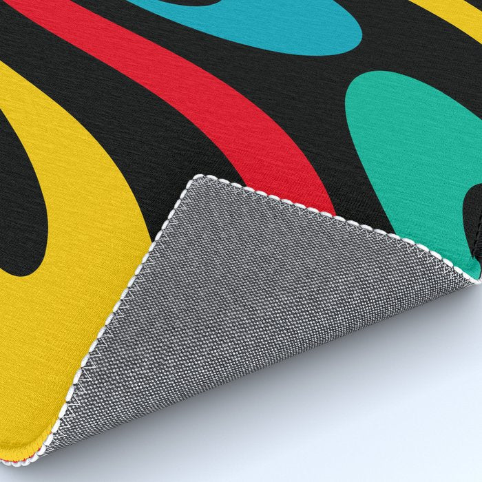 Wavy Loops Retro 80s Colorful Abstract Pattern on Black Rug Gallery Image 4