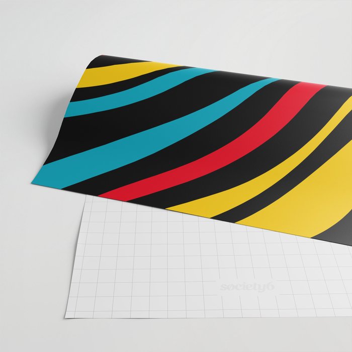 Wavy Loops Retro 80s Colorful Abstract Pattern on Black Wrapping Paper Gallery Image 2
