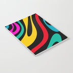 Wavy Loops Retro 80s Colorful Abstract Pattern on Black Notebook Gallery Image 3