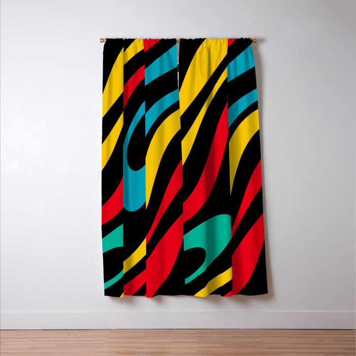 Wavy Loops Retro 80s Colorful Abstract Pattern on Black Window Curtain Gallery Image 3