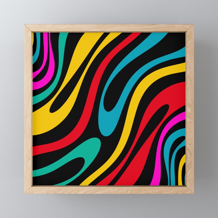 Wavy Loops Retro 80s Colorful Abstract Pattern on Black Mini Art Print Gallery Image 1