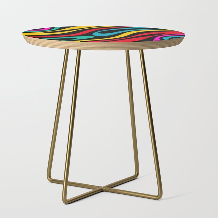 Wavy Loops Retro 80s Colorful Abstract Pattern on Black Side Table Gallery Image 1