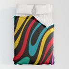 Wavy Loops Retro 80s Colorful Abstract Pattern on Black Comforter Gallery Image 6