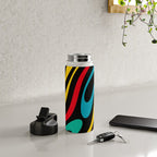 Wavy Loops Retro 80s Colorful Abstract Pattern on Black Water Bottle Gallery Image 4
