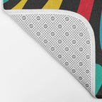 Wavy Loops Retro 80s Colorful Abstract Pattern on Black Bath Mat Gallery Image 2