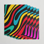 Wavy Loops Retro 80s Colorful Abstract Pattern on Black Wrapping Paper Gallery Image 3