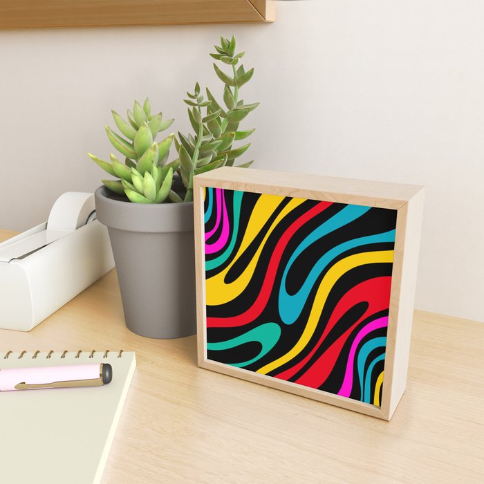 Wavy Loops Retro 80s Colorful Abstract Pattern on Black Mini Art Print Gallery Image 2