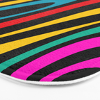 Wavy Loops Retro 80s Colorful Abstract Pattern on Black Bath Mat Gallery Image 3