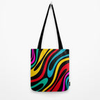 Wavy Loops Retro 80s Colorful Abstract Pattern on Black Tote Bag Gallery Image 2