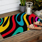 Wavy Loops Retro 80s Colorful Abstract Pattern on Black Outdoor Rug Gallery Image 2