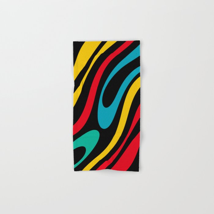 Wavy Loops Retro 80s Colorful Abstract Pattern on Black Bath Towel Gallery Image 1