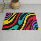 Wavy Loops Retro 80s Colorful Abstract Pattern on Black Rug Gallery Image 1