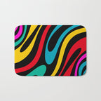 Wavy Loops Retro 80s Colorful Abstract Pattern on Black Bath Mat Gallery Image 1