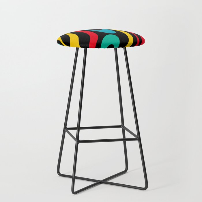 Wavy Loops Retro 80s Colorful Abstract Pattern on Black Stool Gallery Image 1