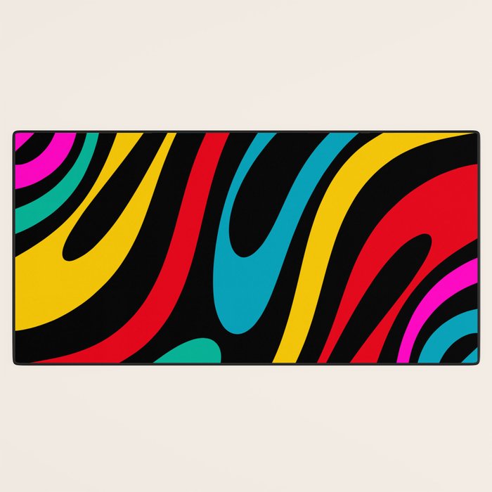 Wavy Loops Retro 80s Colorful Abstract Pattern on Black Desk Mat Gallery Image 3