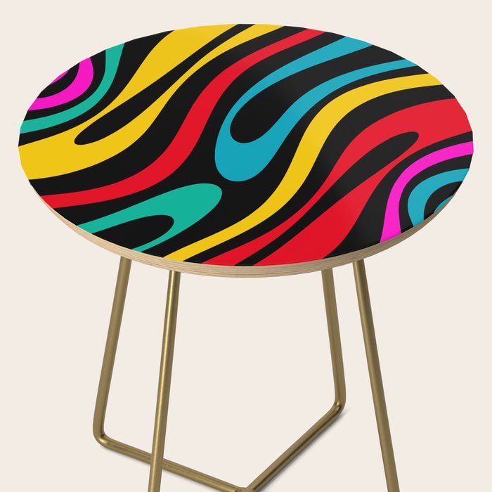 Wavy Loops Retro 80s Colorful Abstract Pattern on Black Side Table Gallery Image 2