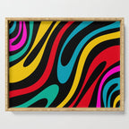 Wavy Loops Retro 80s Colorful Abstract Pattern on Black Serving Tray Gallery Image 1