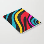 Wavy Loops Retro 80s Colorful Abstract Pattern on Black Notebook Gallery Image 2
