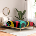 Wavy Loops Retro 80s Colorful Abstract Pattern on Black Comforter Gallery Image 2