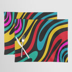 Wavy Loops Retro 80s Colorful Abstract Pattern on Black Placemat Gallery Image 1