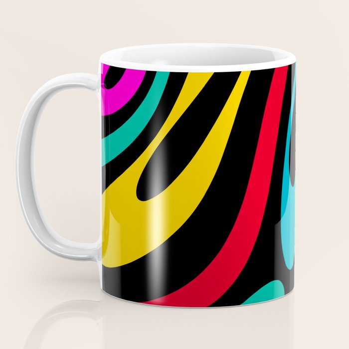 Wavy Loops Retro 80s Colorful Abstract Pattern on Black Coffee Mug Gallery Image 3