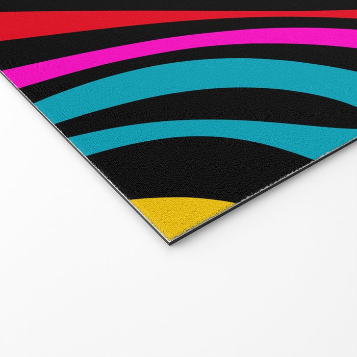 Wavy Loops Retro 80s Colorful Abstract Pattern on Black Welcome Mat Gallery Image 2