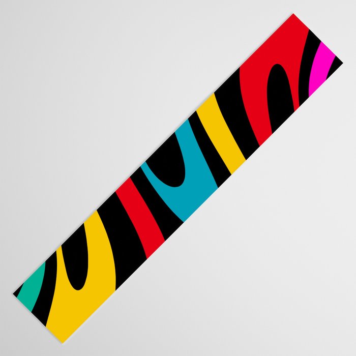 Wavy Loops Retro 80s Colorful Abstract Pattern on Black Table Runner Gallery Image 3