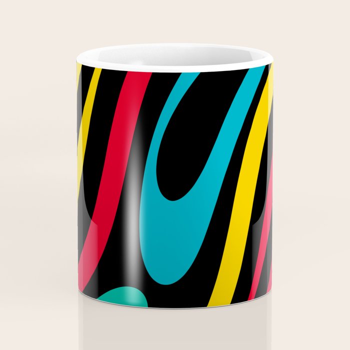 Wavy Loops Retro 80s Colorful Abstract Pattern on Black Coffee Mug Gallery Image 4