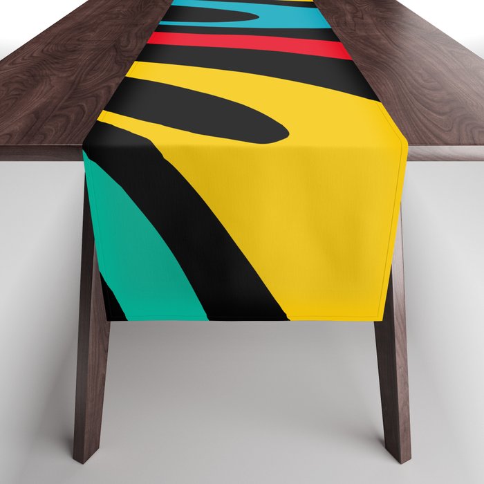 Wavy Loops Retro 80s Colorful Abstract Pattern on Black Table Runner Gallery Image 1