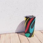 Wavy Loops Retro 80s Colorful Abstract Pattern on Black Travel Mug Gallery Image 4